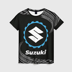 Женская футболка Suzuki в стиле Top Gear со следами шин на фоне