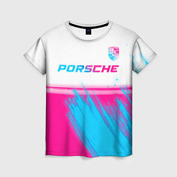 Женская футболка Porsche neon gradient style: символ сверху