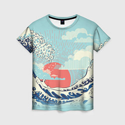 Женская футболка Морской пейзаж с большими волнами на закате