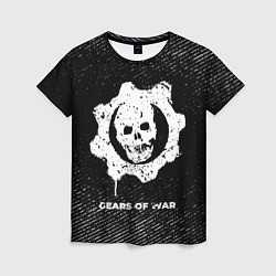 Женская футболка Gears of War с потертостями на темном фоне