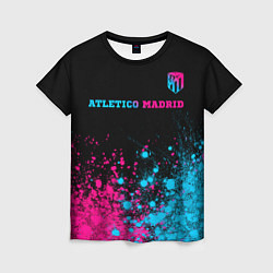Футболка женская Atletico Madrid - neon gradient: символ сверху, цвет: 3D-принт