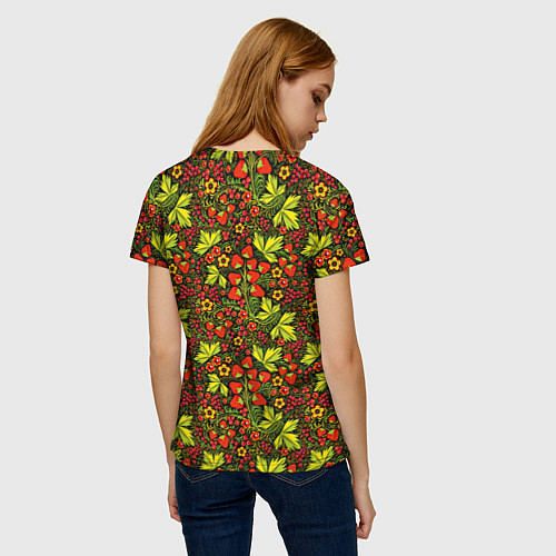 Женская футболка Хохлома - клубника и рябина / 3D-принт – фото 4