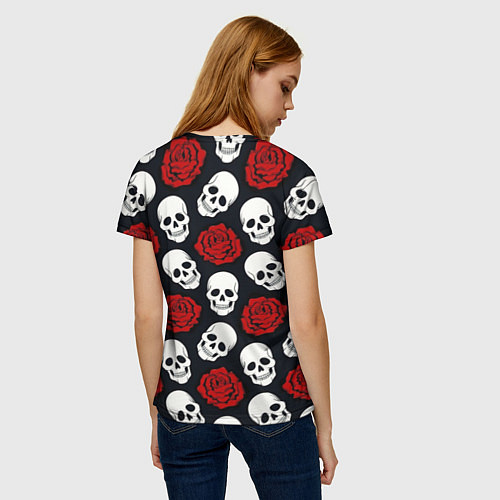 Женская футболка Весёлые черепки и розы / 3D-принт – фото 4