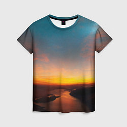 Женская футболка Горная река на фоне заката