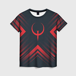 Женская футболка Красный символ Quake на темном фоне со стрелками