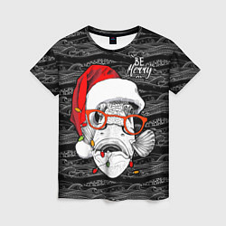 Женская футболка Be merry, fish, Santa Claus