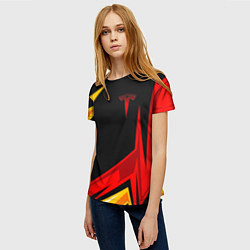 Футболка женская Тесла - Оранжевая спортивная, цвет: 3D-принт — фото 2
