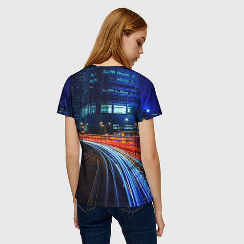 Женская футболка Ночной мегаполис night city / 3D-принт – фото 4