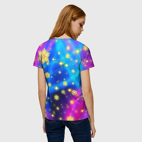 Женская футболка Снежинки и звезды - яркие цвета / 3D-принт – фото 4