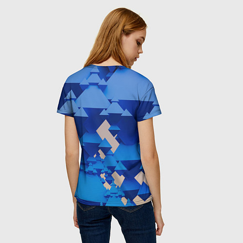 Женская футболка Абстрактные синие тетраэдры / 3D-принт – фото 4