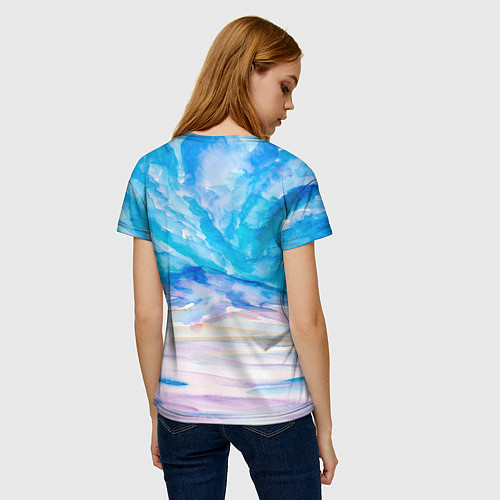 Женская футболка Зимний пейзаж и зайка / 3D-принт – фото 4