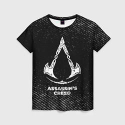 Женская футболка Assassins Creed с потертостями на темном фоне