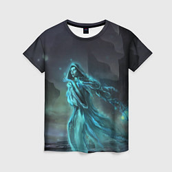 Женская футболка Halloween - женщина призрак на кладбище