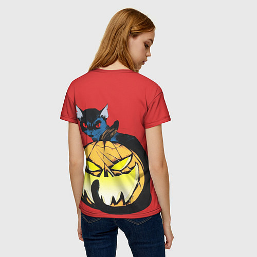 Женская футболка Halloween - тыква и кот / 3D-принт – фото 4