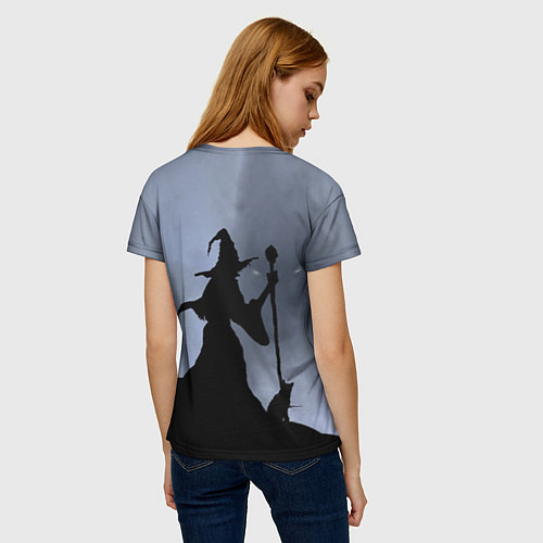 Женская футболка Halloween - силуэт ведьмы с котом / 3D-принт – фото 4