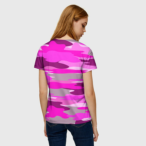 Женская футболка Абстракция милитари ярко розовый / 3D-принт – фото 4