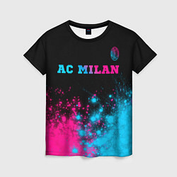 Футболка женская AC Milan - neon gradient: символ сверху, цвет: 3D-принт