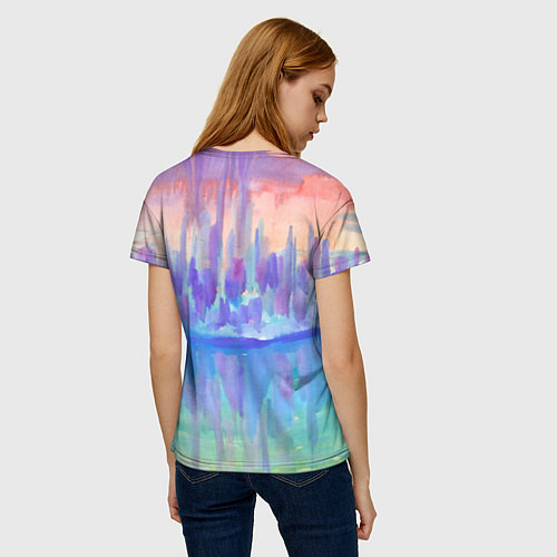 Женская футболка Прибрежный город на закате абстракция / 3D-принт – фото 4