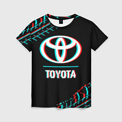 Женская футболка Значок Toyota в стиле glitch на темном фоне