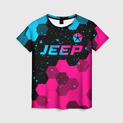 Женская футболка Jeep - neon gradient: символ сверху