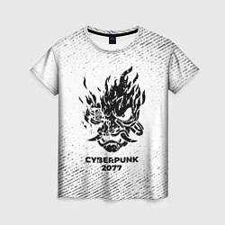 Женская футболка Cyberpunk 2077 с потертостями на светлом фоне