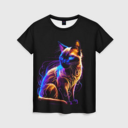 Женская футболка Неоновый сиамский котёнок