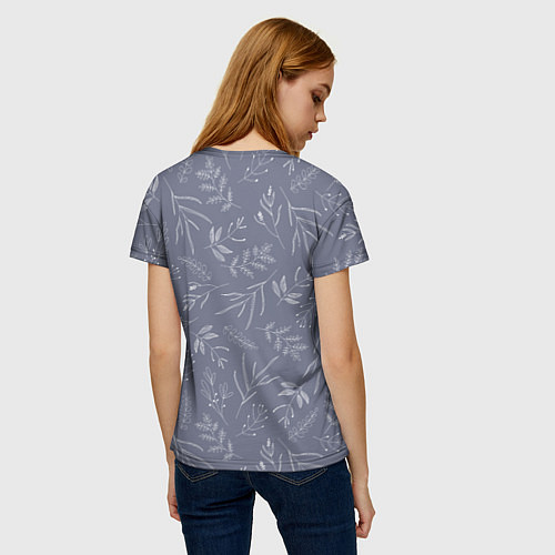 Женская футболка Минималистичный растительный узор на серо-голубом / 3D-принт – фото 4