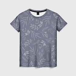 Женская футболка Минималистичный растительный узор на серо-голубом