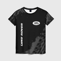 Женская футболка Land Rover speed на темном фоне со следами шин: на