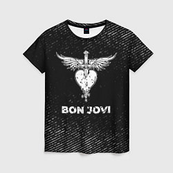 Футболка женская Bon Jovi с потертостями на темном фоне, цвет: 3D-принт