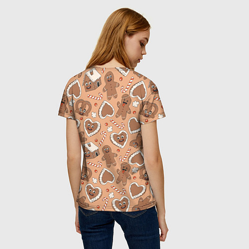 Женская футболка Новогодний паттерн с печеньем / 3D-принт – фото 4