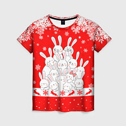 Женская футболка Новогодняя елка в виде кроликов