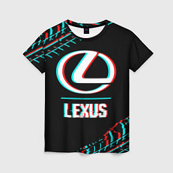 Женская футболка Значок Lexus в стиле glitch на темном фоне