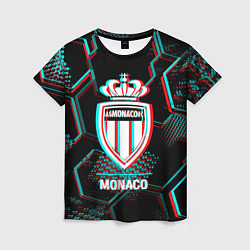 Женская футболка Monaco FC в стиле glitch на темном фоне