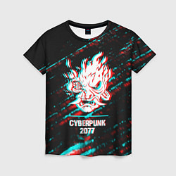 Женская футболка Cyberpunk 2077 в стиле glitch и баги графики на те