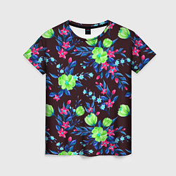 Женская футболка Неоновые цветы - паттерн