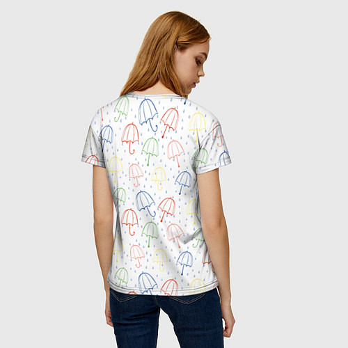 Женская футболка Цветные зонтики с каплями дождя / 3D-принт – фото 4