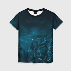 Женская футболка Синий космос, горы и нло