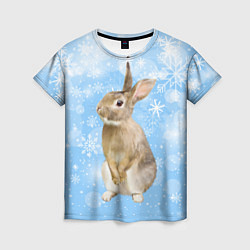 Женская футболка Кролик и снежинки