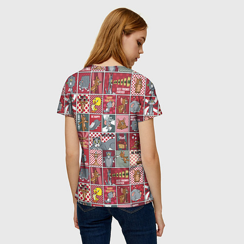 Женская футболка Новогодний паттерн Том и Джерри / 3D-принт – фото 4