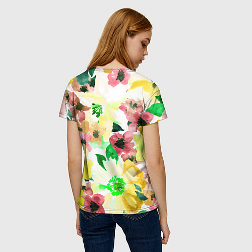 Женская футболка Девушка Весна - акварель / 3D-принт – фото 4