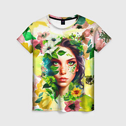 Женская футболка Девушка Весна - акварель