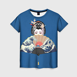 Женская футболка Японская гейша с большим веером