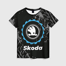 Женская футболка Skoda в стиле Top Gear со следами шин на фоне