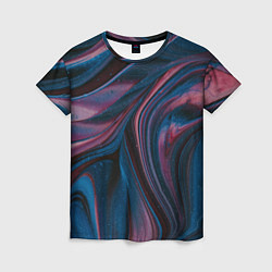Женская футболка Абстрактные фиолетовые и синие волны с блёстками