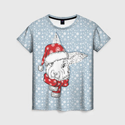 Женская футболка Новогодний кролик в шапочке