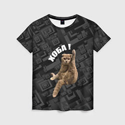 Женская футболка Хоба кот на темном фоне