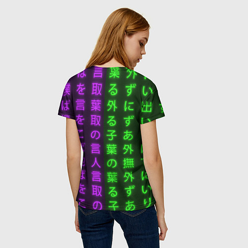 Женская футболка Люси и неоновые иероглифы / 3D-принт – фото 4