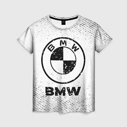 Женская футболка BMW с потертостями на светлом фоне