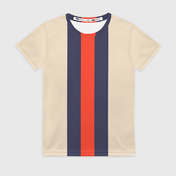 Футболка женская Полосы триколор синий красный, цвет: 3D-принт